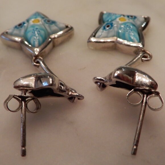 Vintage Murano Glass and Sterling Silver Dangle Earrings - Picture 2 of 4